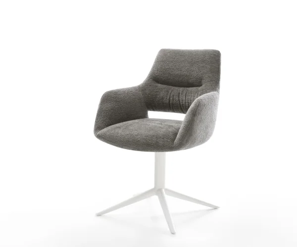 Chaise-pivotante Yago-Flex avec accoudoirs bouclé doux couleur boue pied de chaise 4 branches blanc pivotement sur 360° fonction bascule resorts ensachés