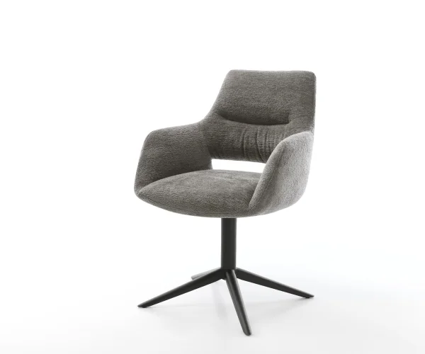 Chaise-pivotante Yago-Flex avec accoudoirs bouclé doux couleur boue pied de chaise 4 branches noir pivotement sur 360° fonction bascule resorts ensachés