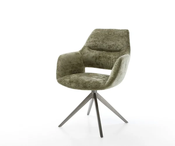 Chaise-pivotante Yago-Flex avec accoudoirs chenille olive pied croisé large grafiete pivotement sur 360° fonction bascule ressorts ensachés