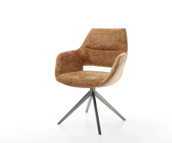 Chaise-pivotante Yago-Flex avec accoudoirs chenille rouille pied croisé large grafiete pivotement sur 360° fonction bascule ressorts ensachés