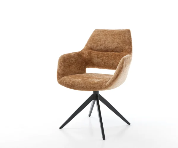 Chaise-pivotante Yago-Flex avec accoudoirs chenille rouille pied croisé large noir pivotement sur 360° fonction bascule ressorts ensachés