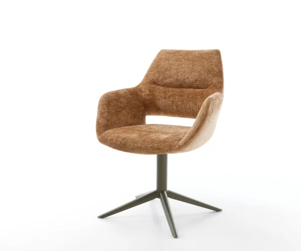 Chaise-pivotante Yago-Flex avec accoudoirs chenille rouille pied de chaise 4 branches aspect titane pivotement sur 360° fonction bascule ressorts ensachés