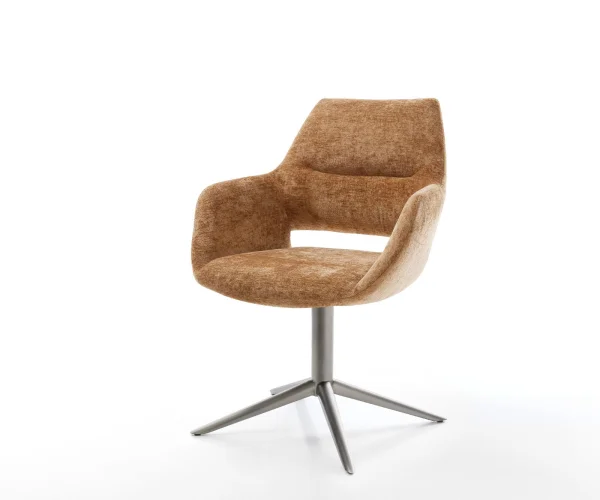 Chaise-pivotante Yago-Flex avec accoudoirs chenille rouille pied de chaise 4 branches grafiete pivotement sur 360° fonction bascule ressorts ensachés