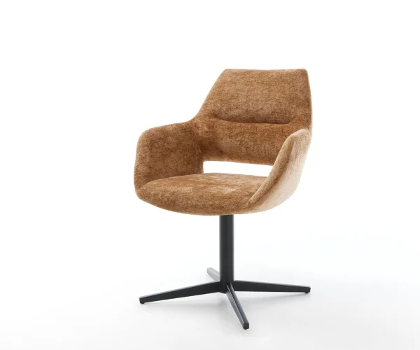 Chaise-pivotante Yago-Flex avec accoudoirs chenille rouille pied de chaise 4 branches noir pivotement sur 360° ressorts ensachés