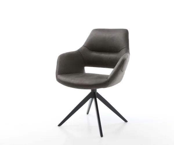 Chaise-pivotante Yago-Flex avec accoudoirs microvelours anthracite vintage pied croisé large noir pivotement sur 360° fonction bascule ressorts ensachés