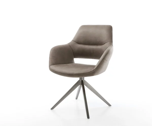 Chaise-pivotante Yago-Flex avec accoudoirs microvelours taupe vintage pied croisé large grafiete pivotement sur 360° fonction bascule ressorts ensachés