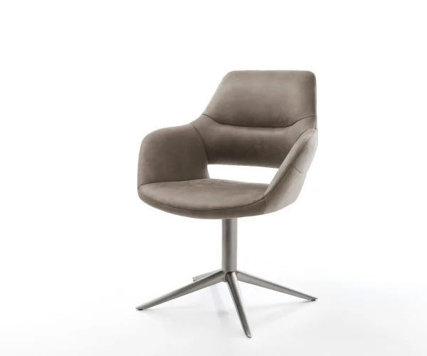 Chaise-pivotante Yago-Flex avec accoudoirs microvelours taupe vintage pied de chaise 4 branches grafiete pivotement sur 360° fonction bascule ressorts ensachés