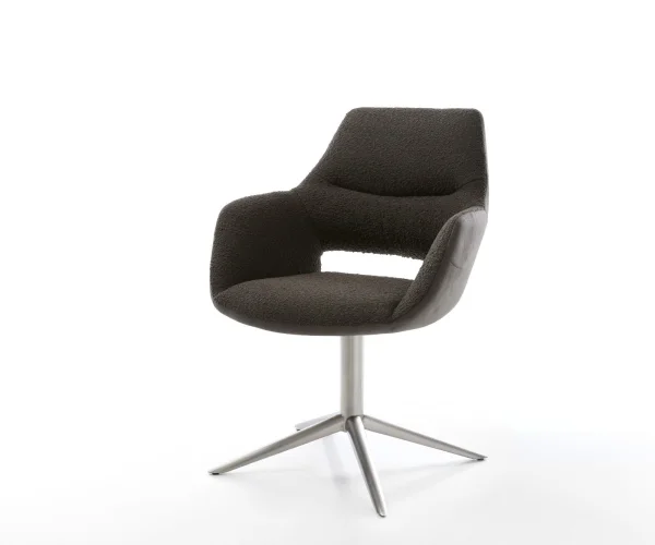 Chaise-pivotante Yago-Flex avec accoudoirs tissu mixte noir pied de chaise 4 branches acier inoxydable brossé pivotement sur 360° fonction bascule ressorts ensachés