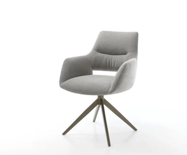 Chaise-pivotante Yago-Flex avec accoudoirs tissu structuré doux gris pied croisé large aspect titane pivotement sur 360° fonction bascule resorts ensachés