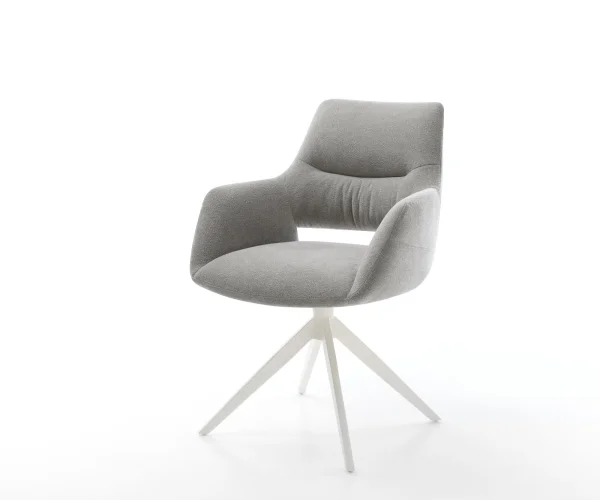 Chaise-pivotante Yago-Flex avec accoudoirs tissu structuré doux gris pied croisé large blanc pivotement sur 360° fonction bascule resorts ensachés