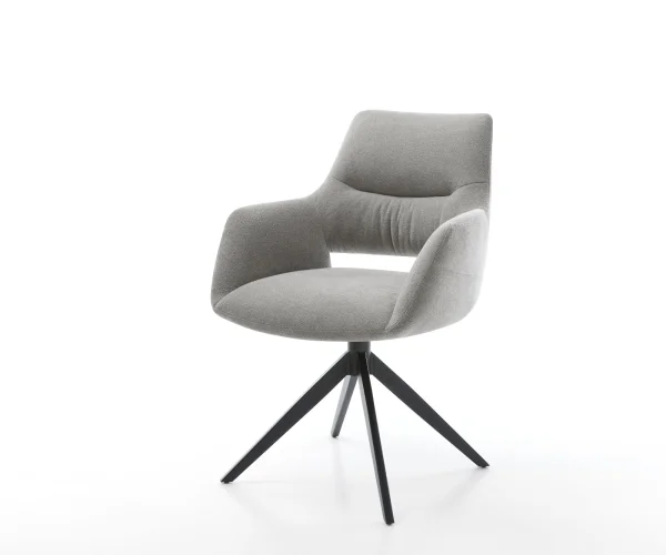 Chaise-pivotante Yago-Flex avec accoudoirs tissu structuré doux gris pied croisé large noir pivotement sur 360° fonction bascule resorts ensachés