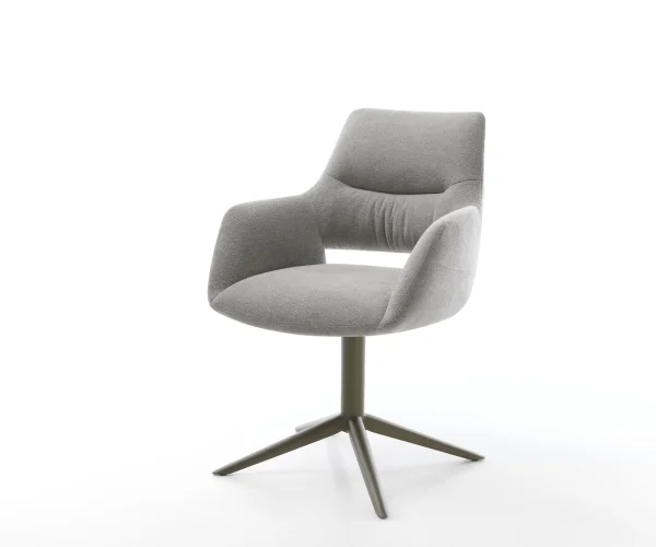Chaise-pivotante Yago-Flex avec accoudoirs tissu structuré doux gris pied de chaise 4 branches aspect titane pivotement sur 360° fonction bascule resorts ensachés