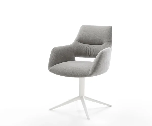 Chaise-pivotante Yago-Flex avec accoudoirs tissu structuré doux gris pied de chaise 4 branches blanc pivotement sur 360° fonction bascule resorts ensachés
