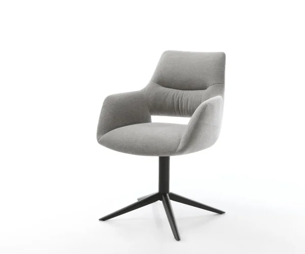 Chaise-pivotante Yago-Flex avec accoudoirs tissu structuré doux gris pied de chaise 4 branches noir pivotement sur 360° fonction bascule resorts ensachés