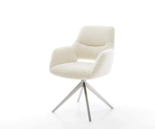 Chaise-pivotante Yago-Flex avec accoudoirs tissu teddy beige pied croisé large acier inoxydable pivotement sur 360° fonction bascule resorts ensachés