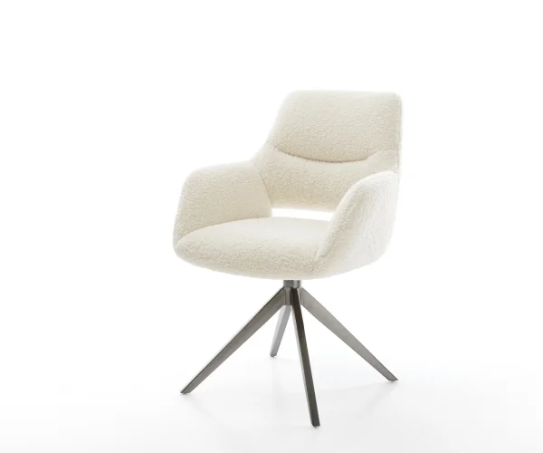 Chaise-pivotante Yago-Flex avec accoudoirs tissu teddy beige pied croisé large grafiete pivotement sur 360° fonction bascule resorts ensachés