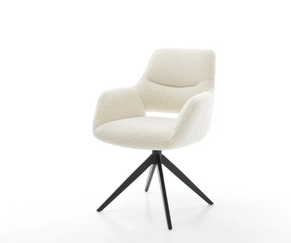 Chaise-pivotante Yago-Flex avec accoudoirs tissu teddy beige pied croisé large noir pivotement sur 360° fonction bascule resorts ensachés