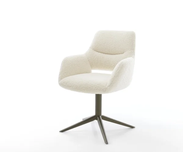 Chaise-pivotante Yago-Flex avec accoudoirs tissu teddy beige pied de chaise 4 branches aspect titane pivotement sur 360° fonction bascule resorts ensachés