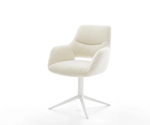 Chaise-pivotante Yago-Flex avec accoudoirs tissu teddy beige pied de chaise 4 branches blanc pivotement sur 360° fonction bascule resorts ensachés