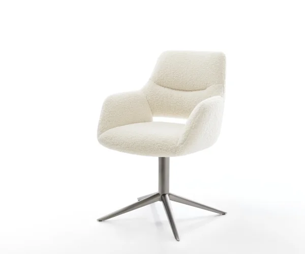 Chaise-pivotante Yago-Flex avec accoudoirs tissu teddy beige pied de chaise 4 branches grafiete pivotement sur 360° fonction bascule resorts ensachés