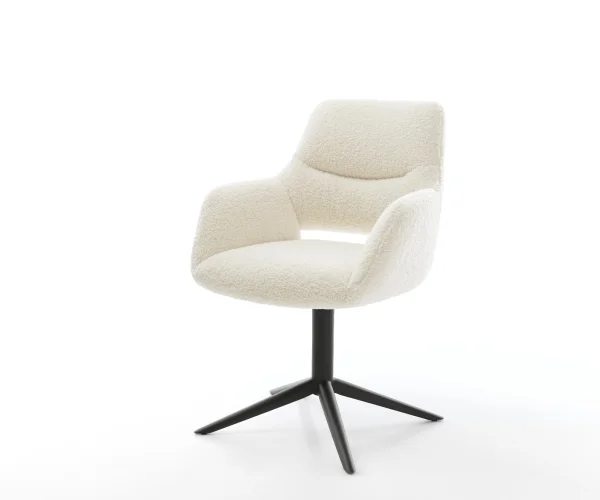 Chaise-pivotante Yago-Flex avec accoudoirs tissu teddy beige pied de chaise 4 branches noir pivotement sur 360° fonction bascule resorts ensachés