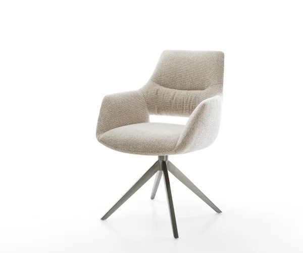 Chaise-pivotante Yago-Flex avec accoudoirs tissu tissé doux beige pied croisé large grafiete pivotement sur 360° fonction bascule resorts ensachés