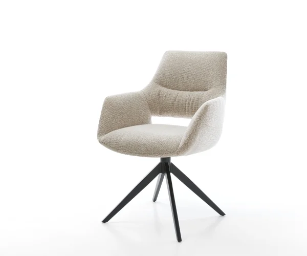 Chaise-pivotante Yago-Flex avec accoudoirs tissu tissé doux beige pied croisé large noir pivotement sur 360° fonction bascule resorts ensachés