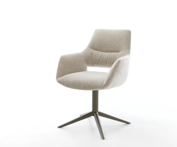 Chaise-pivotante Yago-Flex avec accoudoirs tissu tissé doux beige pied de chaise 4 branches aspect titane pivotement sur 360° fonction bascule resorts ensachés