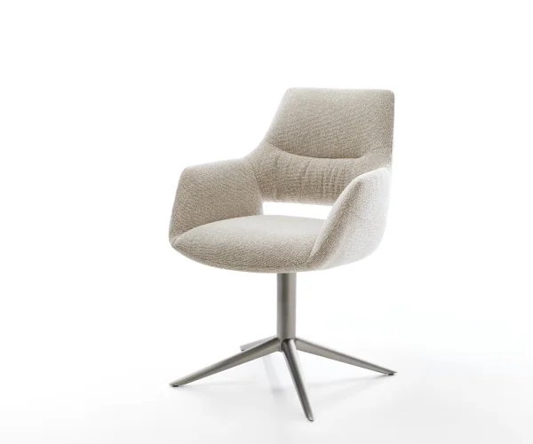 Chaise-pivotante Yago-Flex avec accoudoirs tissu tissé doux beige pied de chaise 4 branches grafiete pivotement sur 360° fonction bascule resorts ensachés