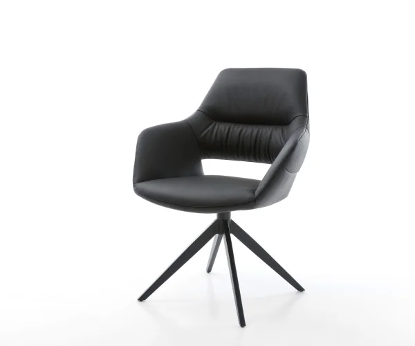 Chaise-pivotante Yago-Flex cuir de vache noir pied croisé large noir pivotement sur 360° fonction bascule ressorts ensachés