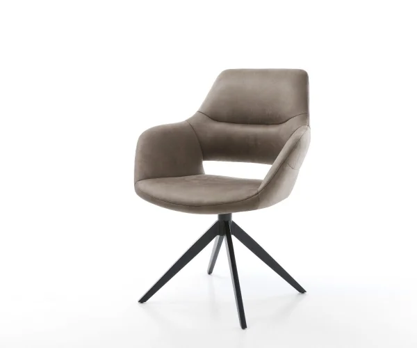 Chaise-pivotante Yago-Flex microvelours taupe vintage pied croisé large noir pivotement sur 360° fonction bascule ressorts ensachés