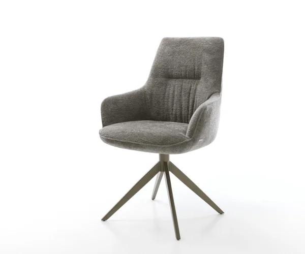 Chaise-pivotante Zelia-Flex avec accoudoirs bouclé doux couleur boue pied croisé large aspect titane pivotement sur 360° fonction bascule resorts ensachés