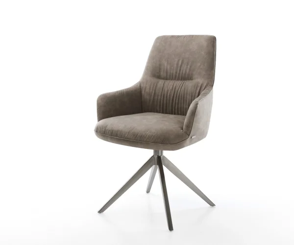 Chaise-pivotante Zelia-Flex avec accoudoirs microvelours taupe vintage pied croisé large grafiete pivotement sur 360° fonction bascule ressorts ensachés