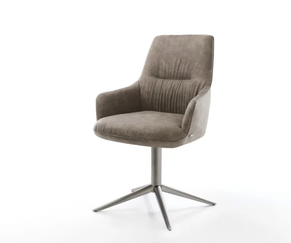 Chaise-pivotante Zelia-Flex avec accoudoirs microvelours taupe vintage pied de chaise 4 branches grafiete pivotement sur 360° fonction bascule ressorts ensachés