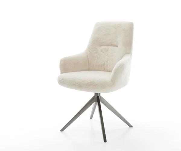 Chaise-pivotante Zelia-Flex avec accoudoirs peluche crème-blanc pied croisé large grafiete pivotement sur 360° fonction bascule resorts ensachés