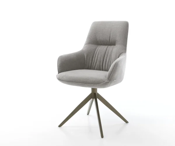 Chaise-pivotante Zelia-Flex avec accoudoirs tissu structuré doux gris pied croisé large aspect titane pivotement sur 360° fonction bascule resorts ensachés