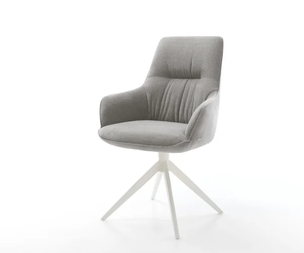 Chaise-pivotante Zelia-Flex avec accoudoirs tissu structuré doux gris pied croisé large blanc pivotement sur 360° fonction bascule resorts ensachés