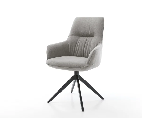 Chaise-pivotante Zelia-Flex avec accoudoirs tissu structuré doux gris pied croisé large noir pivotement sur 360° fonction bascule resorts ensachés