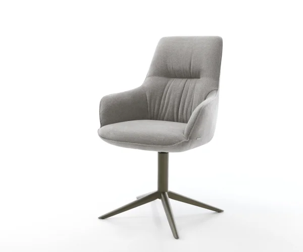 Chaise-pivotante Zelia-Flex avec accoudoirs tissu structuré doux gris pied de chaise 4 branches aspect titane pivotement sur 360° fonction bascule ressorts ensachés