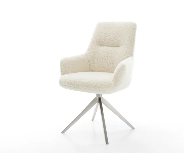 Chaise-pivotante Zelia-Flex avec accoudoirs tissu teddy beige pied croisé large acier inoxydable pivotement sur 360° fonction bascule resorts ensachés
