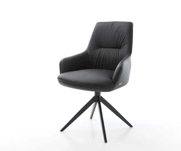 Chaise-pivotante Zelia-Flex cuir de vache noir pied croisé large noir pivotement sur 360° fonction bascule ressorts ensachés