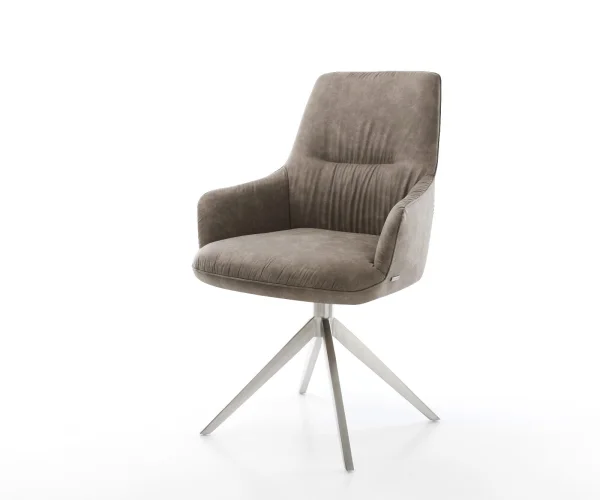 Chaise-pivotante Zelia-Flex microvelours taupe vintage pied croisé large acier inoxydable brossé pivotement sur 360° fonction bascule ressorts ensachés