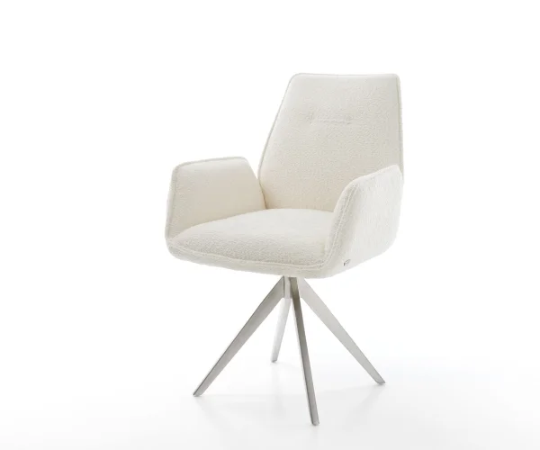 Chaise-pivotante Zoa-Flex bouclé blanc cadre croisé angulaire acier inoxydable pivote sur 180°