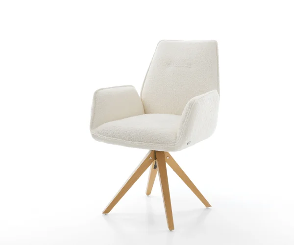 Chaise-pivotante Zoa-Flex bouclé blanc cadre en bois angulaire pivote sur 180°