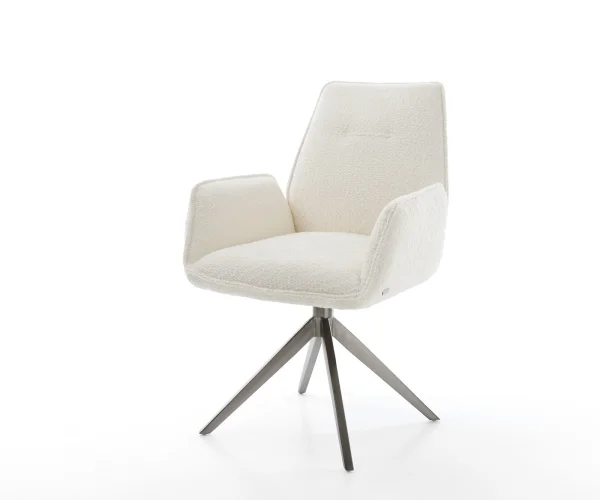 Chaise-pivotante Zoa-Flex bouclé blanc pied croisé large grafiete pivotement sur 360° fonction bascule ressorts ensachés