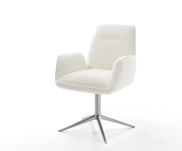 Chaise-pivotante Zoa-Flex bouclé doux beige pied de chaise 4 branches acier inoxydable pivotement sur 360° fonction bascule resorts ensachés