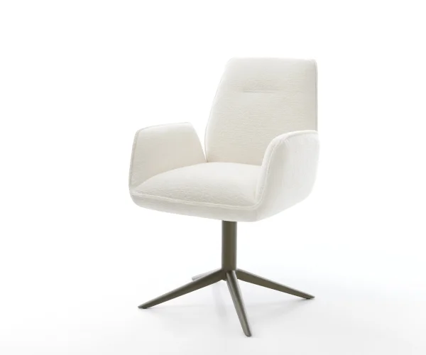 Chaise-pivotante Zoa-Flex bouclé doux beige pied de chaise 4 branches aspect titane pivotement sur 360° fonction bascule resorts ensachés