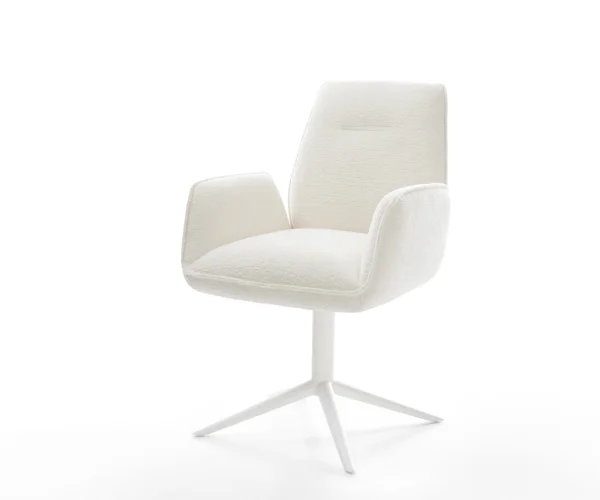 Chaise-pivotante Zoa-Flex bouclé doux beige pied de chaise 4 branches blanc pivotement sur 360° fonction bascule resorts ensachés