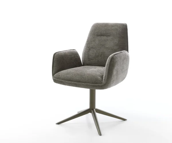 Chaise-pivotante Zoa-Flex bouclé doux couleur boue pied de chaise 4 branches aspect titane pivotement sur 360° fonction bascule resorts ensachés