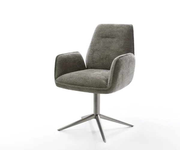 Chaise-pivotante Zoa-Flex bouclé doux couleur boue pied de chaise 4 branches grafiete pivotement sur 360° fonction bascule resorts ensachés